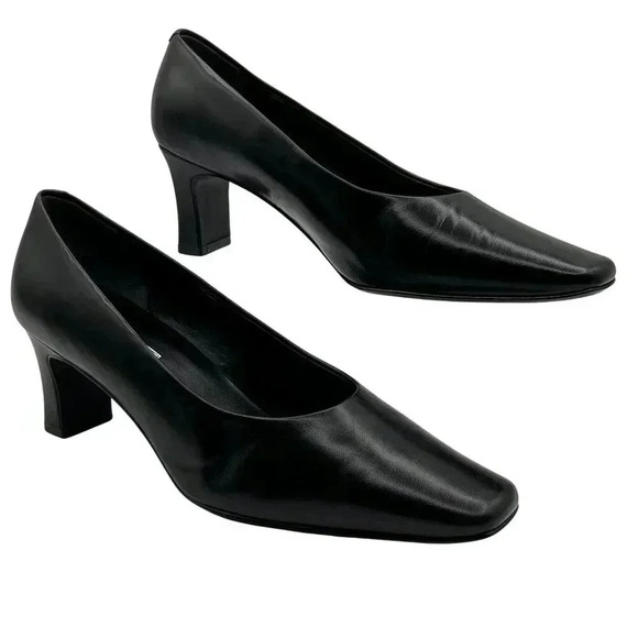 M Patrick Women 7.5W Black Leather Pumps Comfort Business Casual Block Heels - Picture 8 of 13
